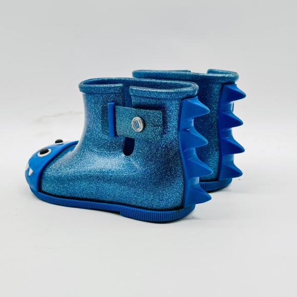 Mini Melissa Shoes Girls 7C Blue Boots Monster Dinosaur Rainboots Fabula Glitter - Picture 6 of 9